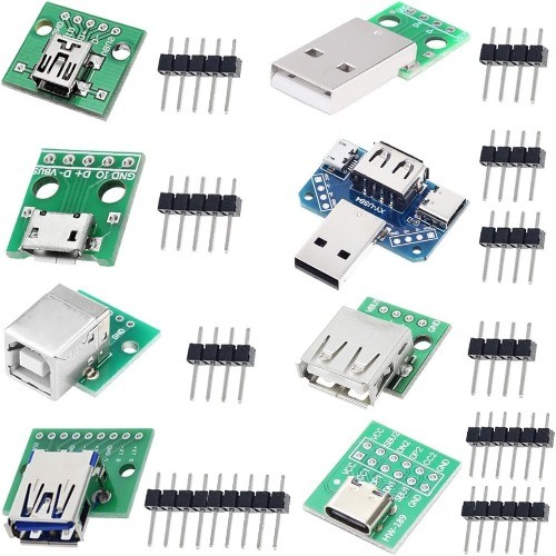 8 Pcs USB to DIP Adapter 2.54mm Pitch Type C B 2.0 Male 3 Style: Connector Set