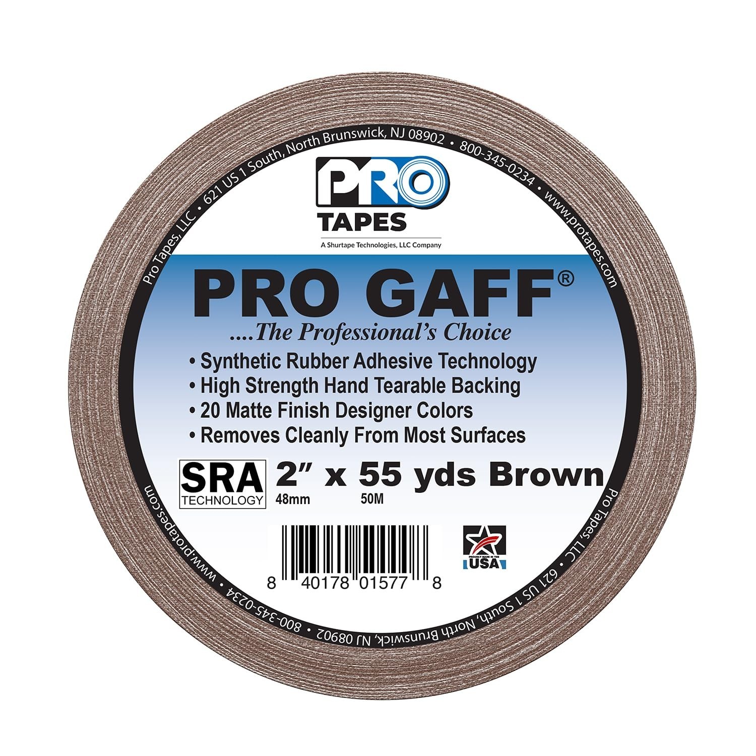 Premium Matte Gaffer’s Tape, 2″ x 55 yds, Rubber Adhesive, 11 mil Thick, Brown