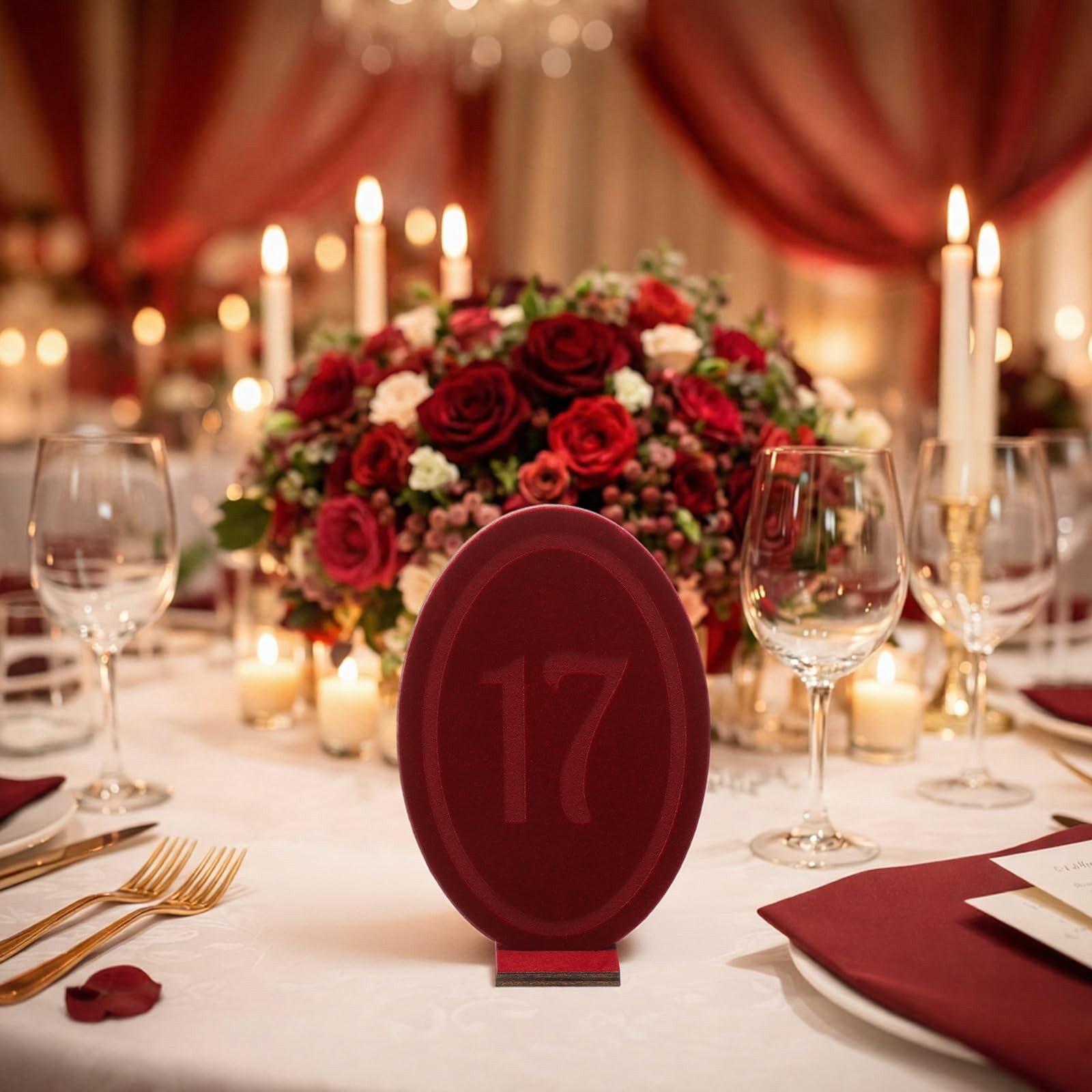 Velvet Wood Wedding Table Numbers 120 Burgundy Oval Signs Stand Reception