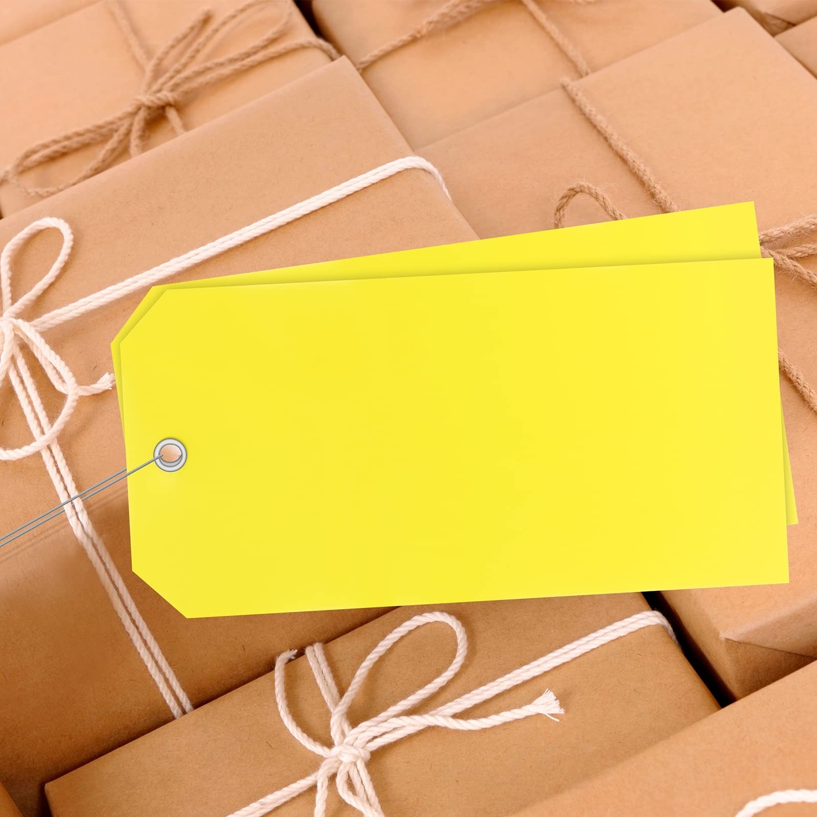 100 Pieces Yellow Plastic Shipping Tags with Wires 15mil Waterproof Blank