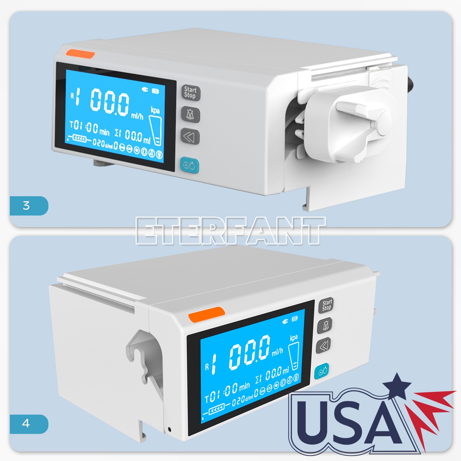 ETERFANT 4.3” Medical Lab Color Touch Screen Syringe Pump Stackable Design US