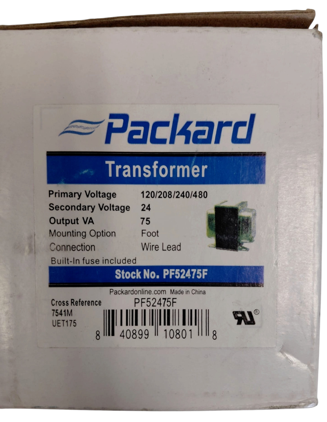 Packard PF52475F Control Transformer 75VA Multi Tap 120/208/240/480V to 24VAC