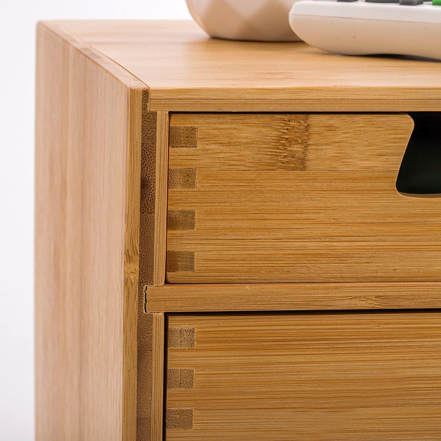 Bamboo Desk Organizer, Natural Bamboo Desktop Storage Box with 4 Drawers