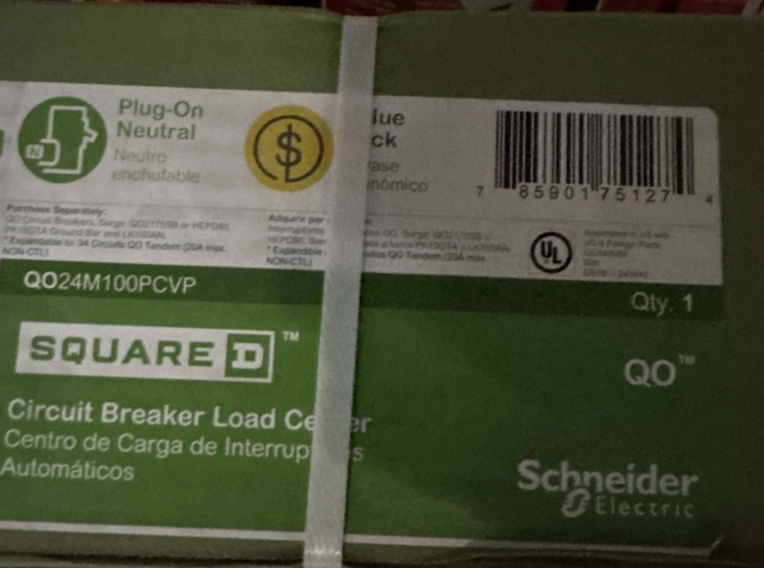 Square D QO 100-A 24-Space 24-Circuit Main Breaker Plug-On Neutral Load Center