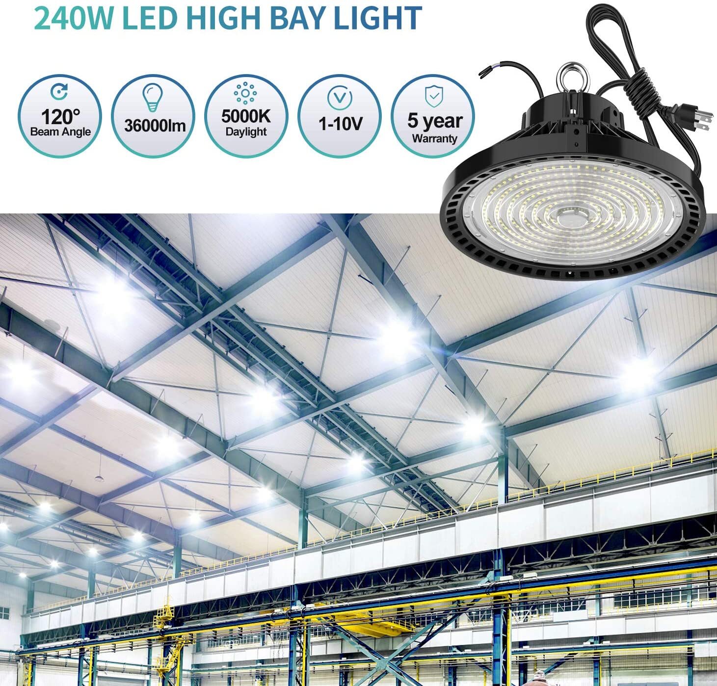 240W UFO LED High Bay Light Work Shop Warehouse Business & Industrial Lighting
