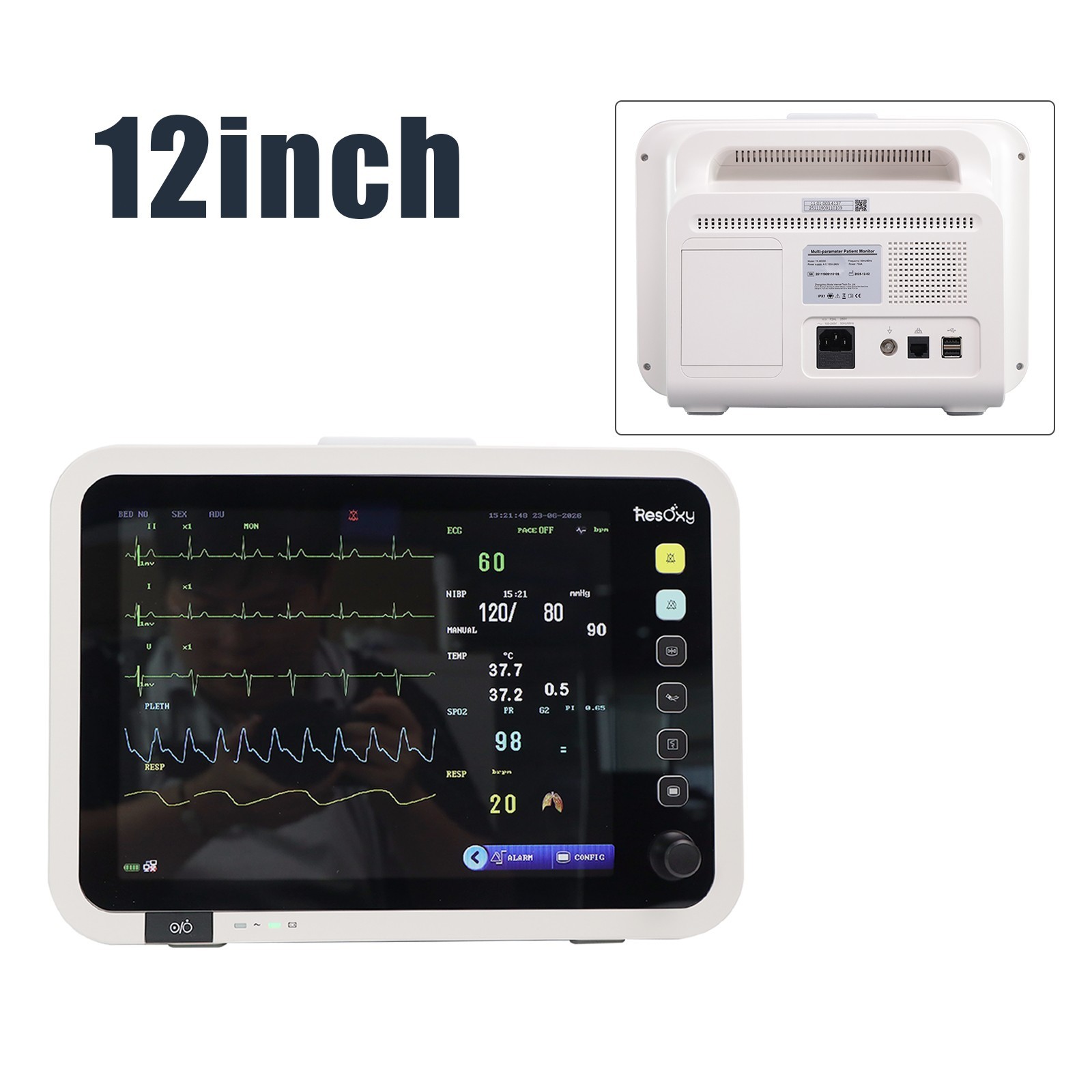 12-Inch Patient Vital Signs Monitor Multi-Parameter ECG/NIBP/TEMP/RESP/SPO2/PR