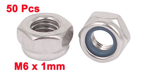 M6 x 1mm 304 Stainless Steel Nylock Nylon Insert Hex Lock Nuts 50pcs