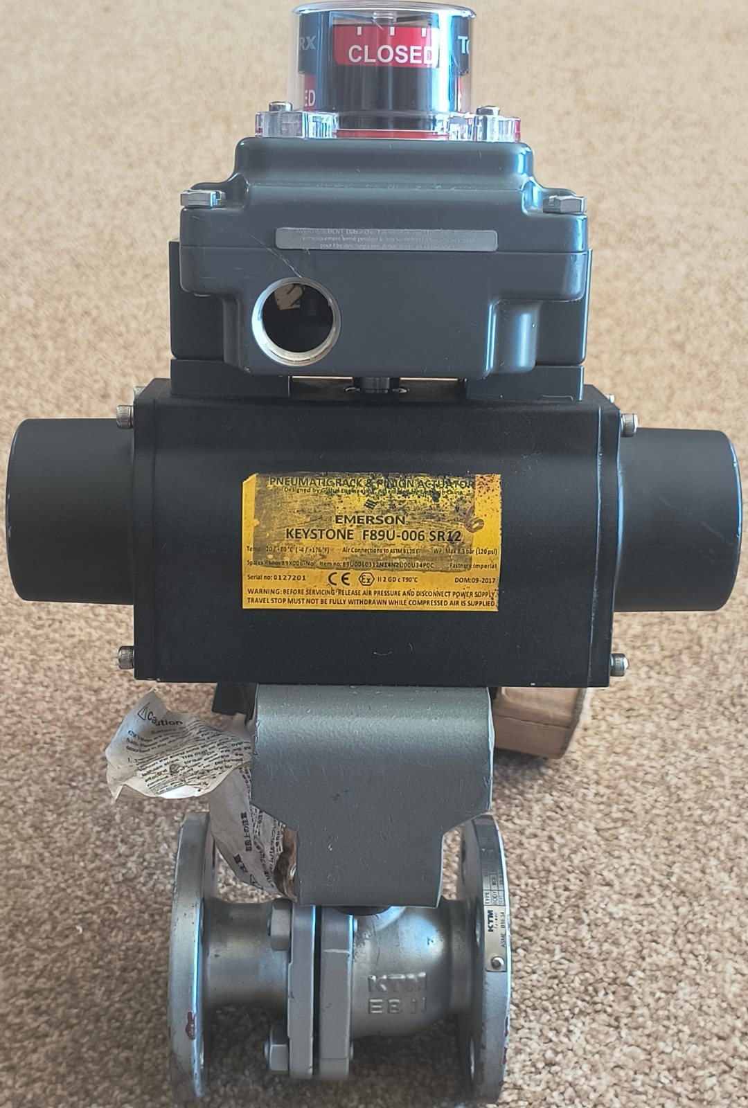 Emerson KTM 1″ EB162 Pneumatic Ball Valve Assembly Keystone F89 TopWorx ASCO NOS