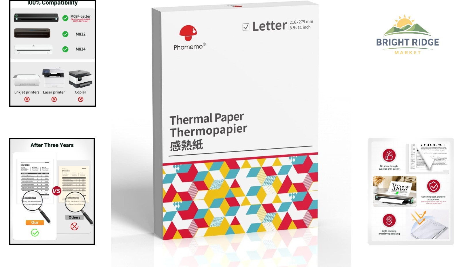 Inkless 8.5×11 Thermal Paper, 100 Sheets, Ideal for Portable Letter Printers