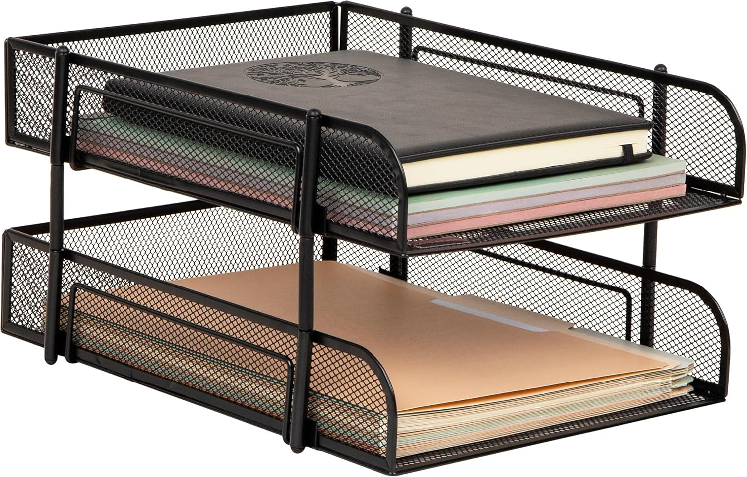 Stackable Paper Tray, Desktop Organizer, File Storage, Office, Metal Mesh, 2 Pcs
