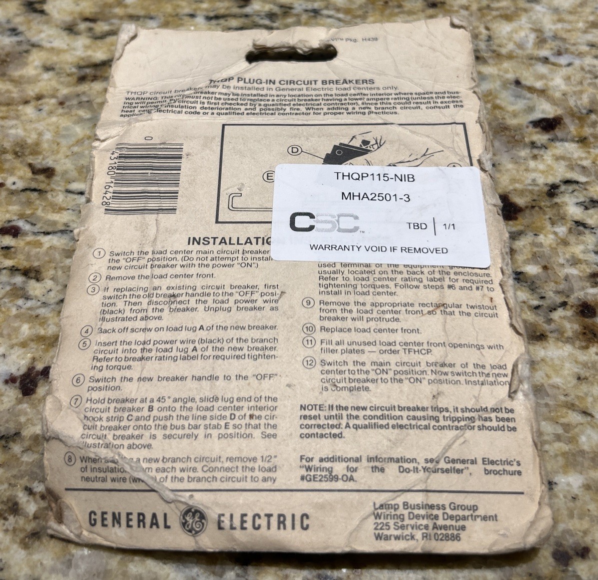GENERAL ELECTRIC THQP115CP- 1-POLE 15 AMP CIRCUIT BREAKER NOS