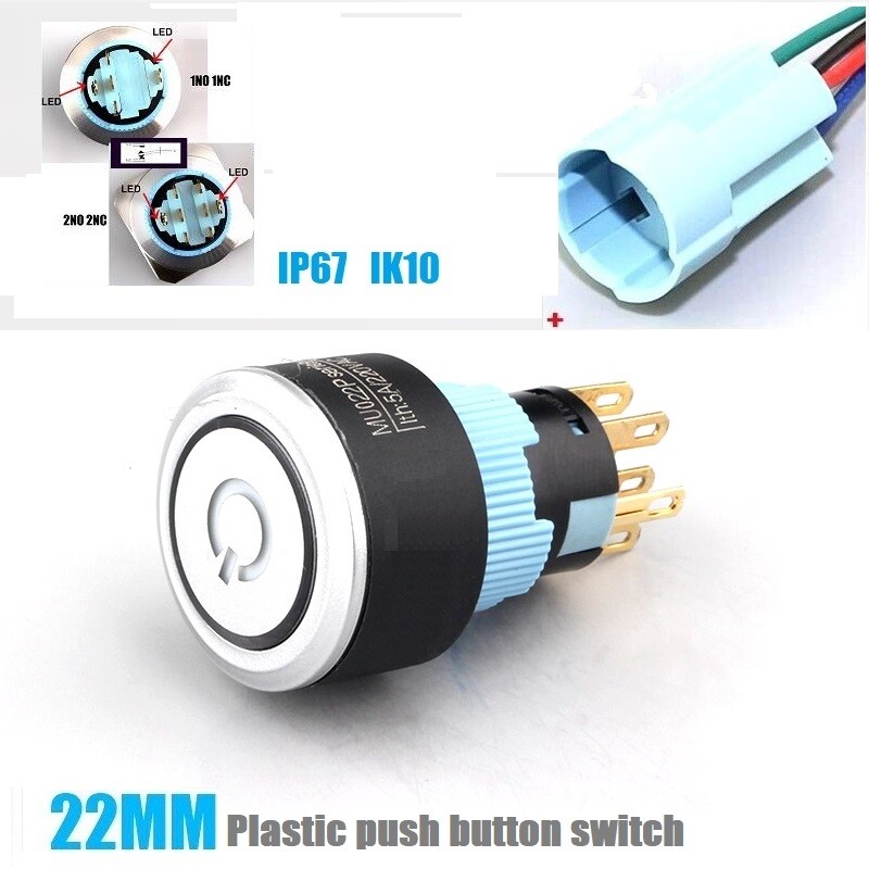 22mm Ring+Power Symbol Silver Plastic doorbell Access control power start switch
