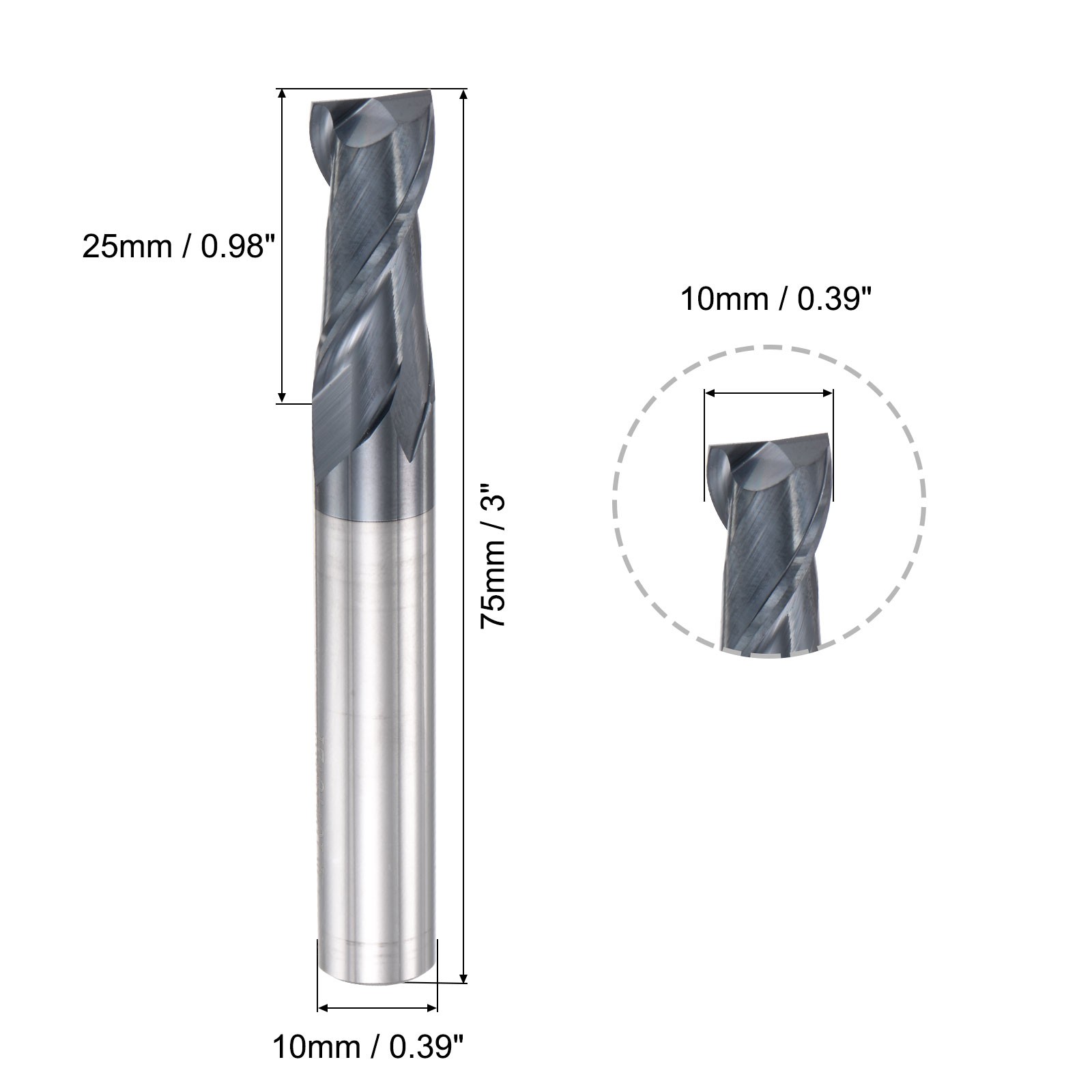 10mm Dia 10mm Shank 75mm HRC45 Carbide AlTiN Coated 2 Flute Square End Mill