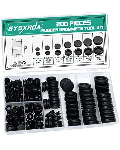 Rubber Grommet Kit 200 Pack – 7 Sizes Firewall Rubber Hole Plugs – Automotive, H