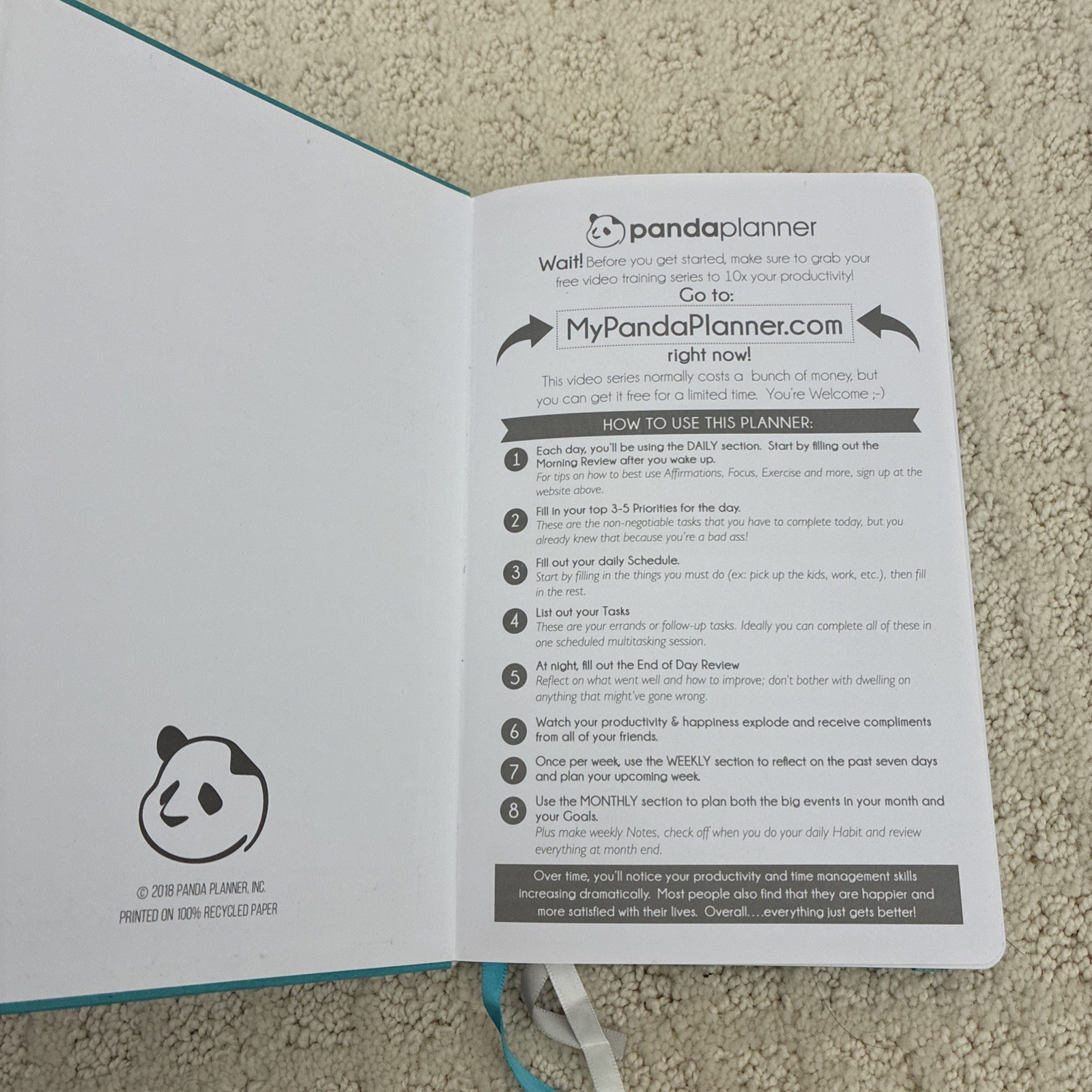 Panda Planner Undated Daily Planner Daily, Weekly, Monthly Teal Hardcover