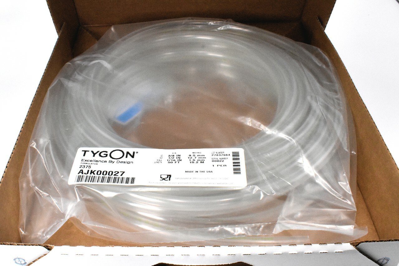 Tygon 2375 AJK00027 50′ Length 3/8″ ID x 1/2″ OD Chemical Transfer Tubing