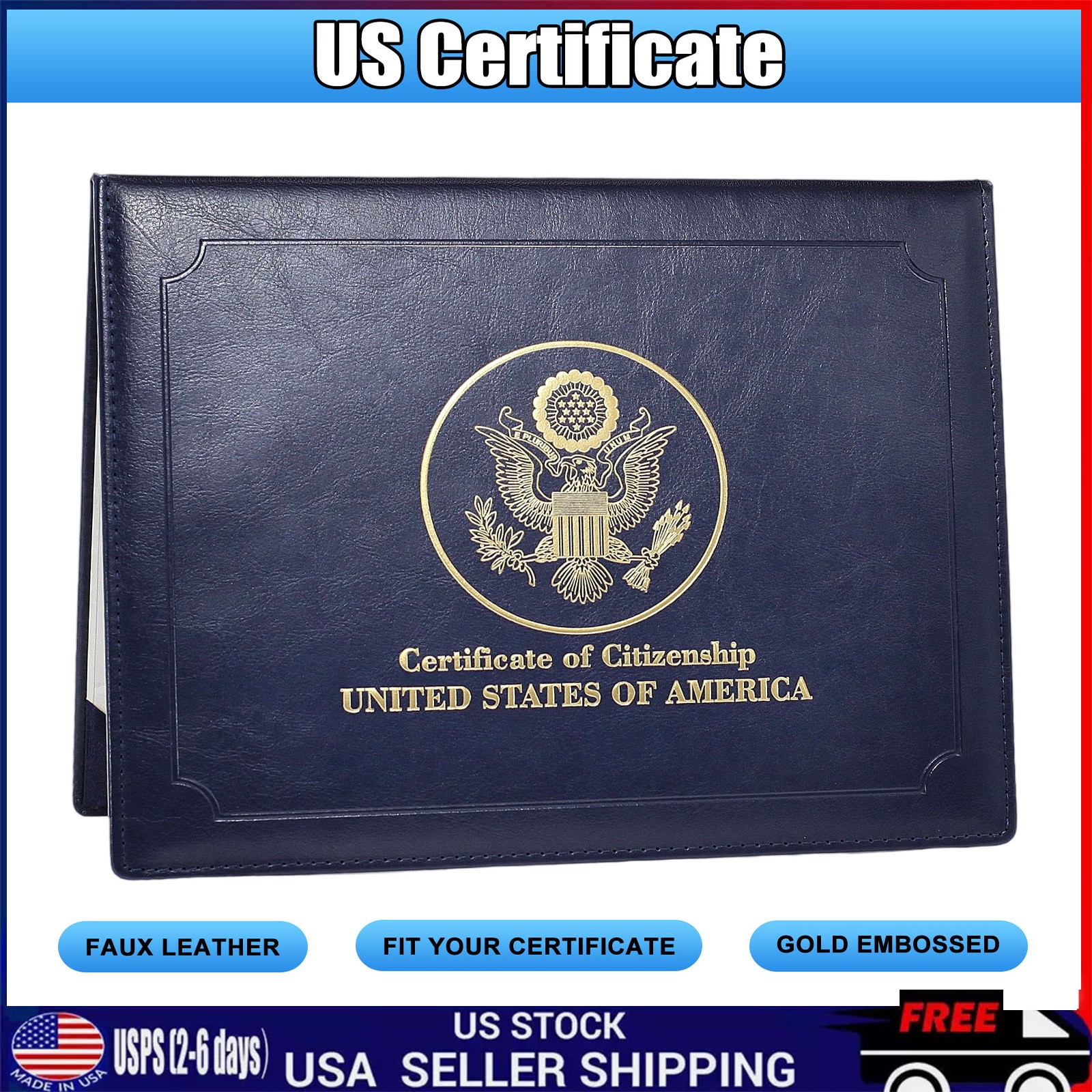 US Citizenship Certificate Holder Naturalization Padded Leatherette Cover