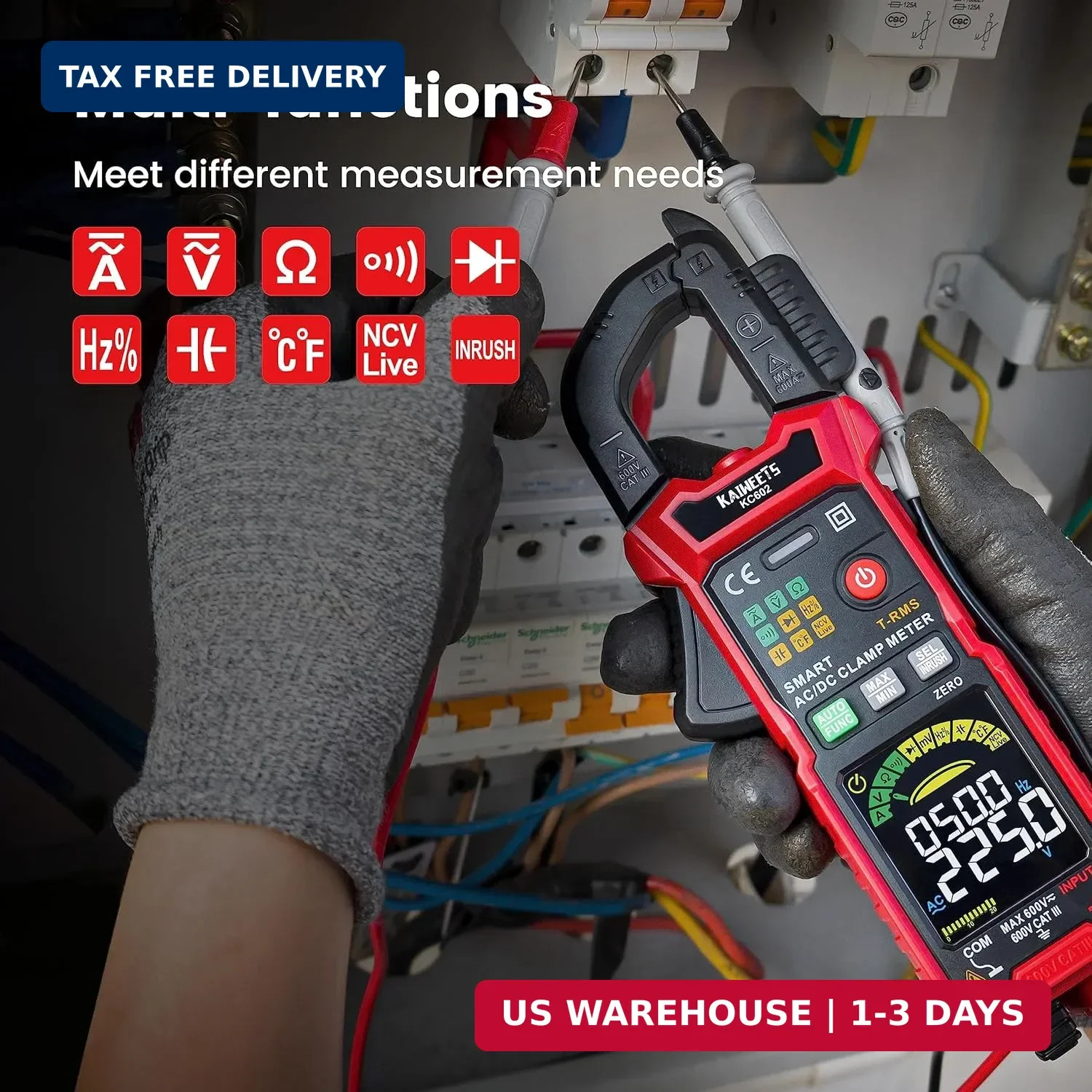 KAIWEETS Smart Digital Clamp Meter with D-Shaped Jaws, Clamp Multimeter with Inr