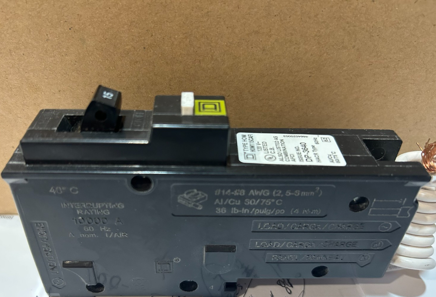SQUARE D HOM115CAFI ARC-D-TECT CIRCUIT BREAKER AND COMBO ARC-FAULT INTERRUPTER