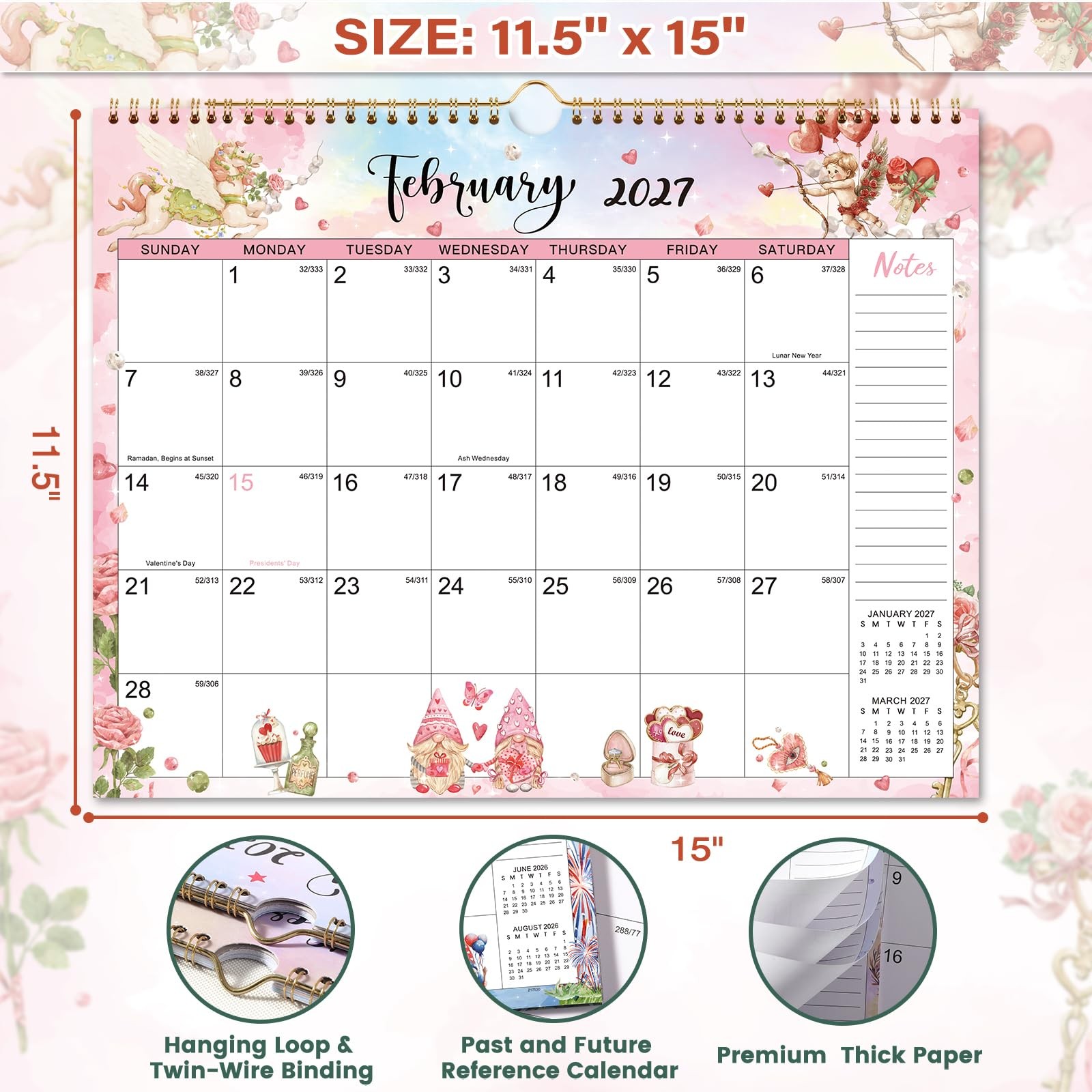 Calendar 2026-2027 – Wall 2026-2027, 18 Months 11.5″ x 15″, White
