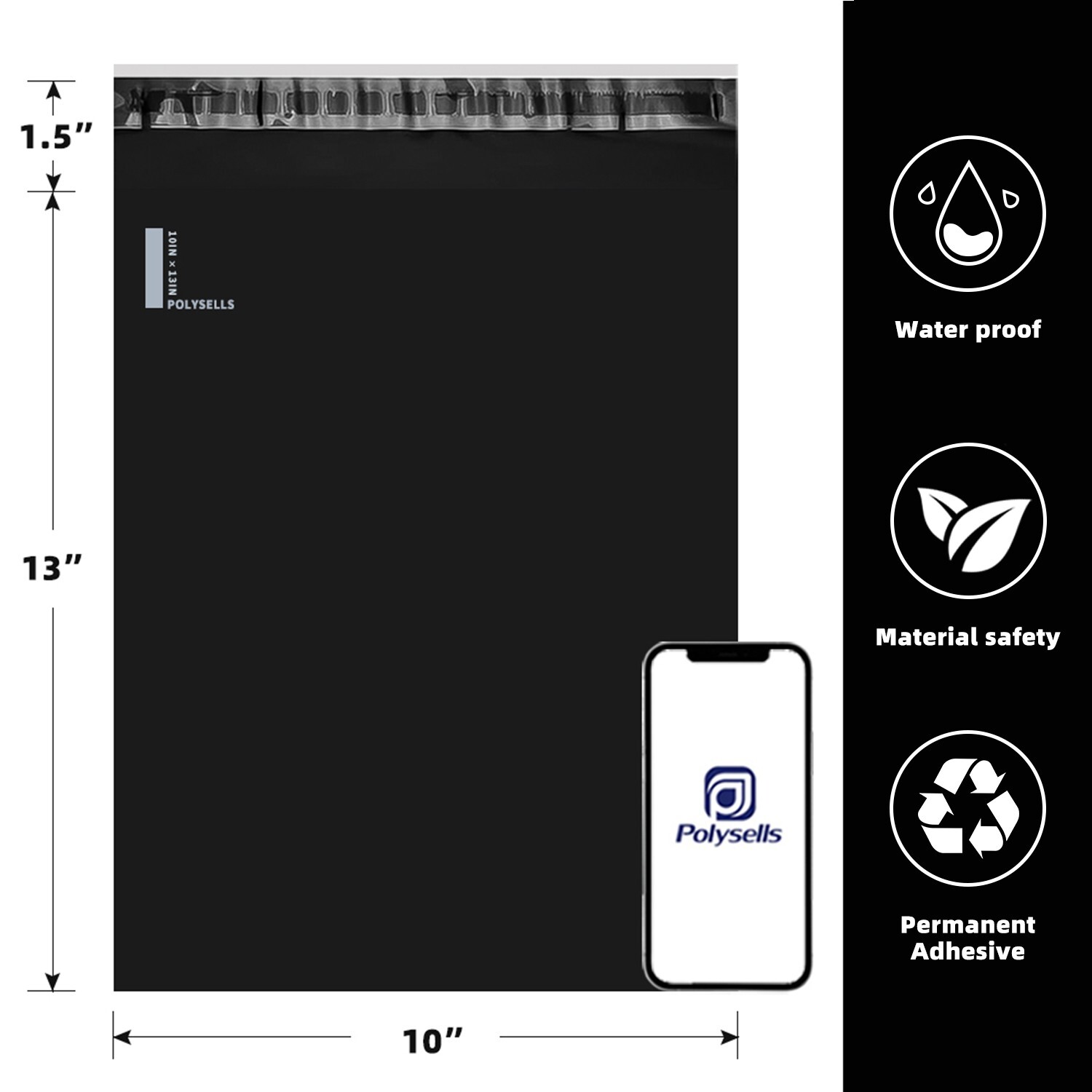 100 10×13 Poly Mailers Envelopes Self Sealing Shipping Mailers Black POLYSELLS®