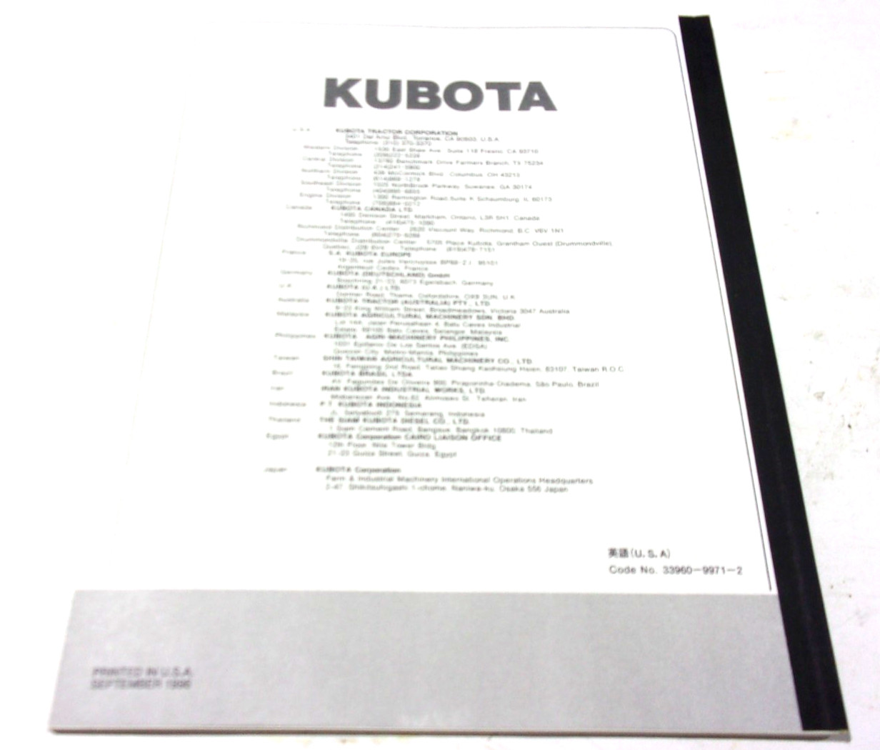 33960-99712 GENUINE OEM KUBOTA OPERATORS OWNERS MANUAL M7580 M8580 M9580