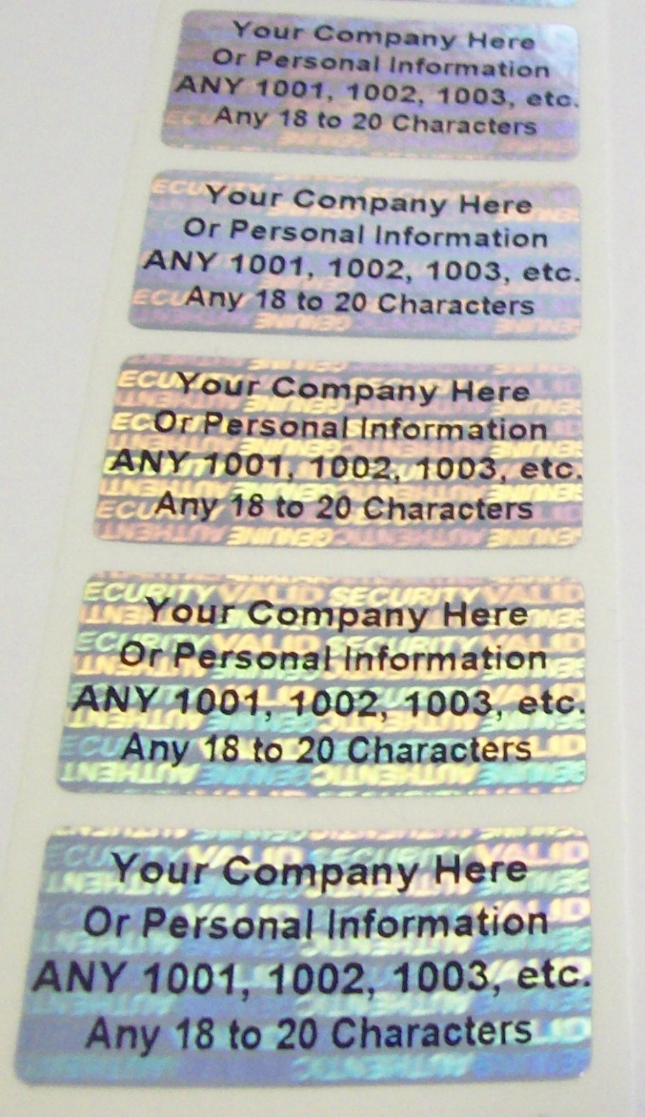 SV175c 1000 CUSTOMIZED SVAG .75″ x 1.5″ Hologram Security Stickers