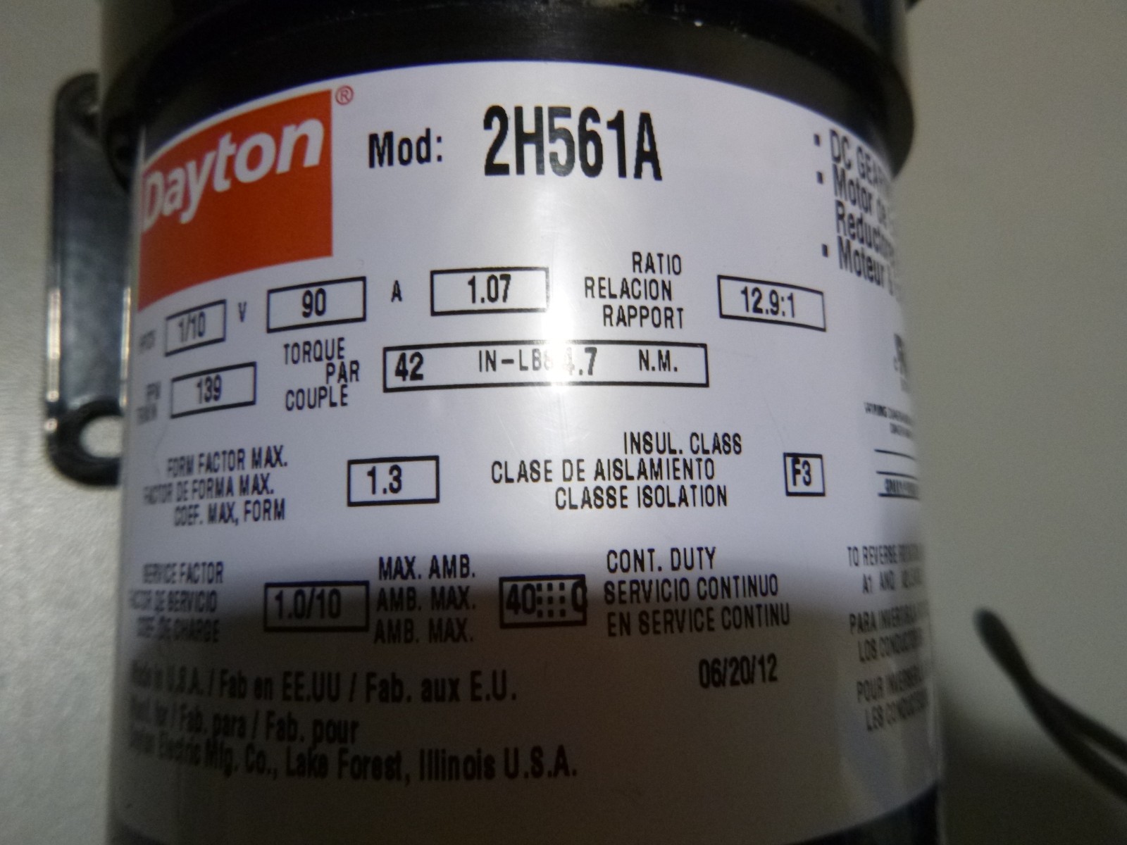 DAYTON 2H561 MOTOR WITH VARIABLE SPEED CONTROLLER