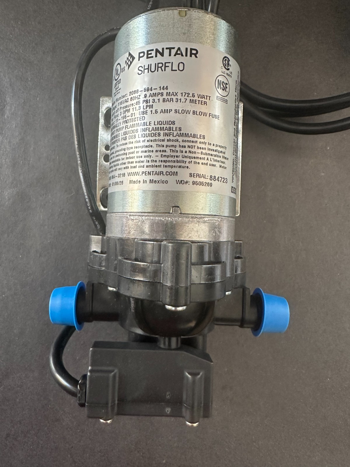 Pentair 2088-594-144 SHURflo Diaphragm Pump, 3.0GPM, 115VAC w/6′ Cord, New 2026