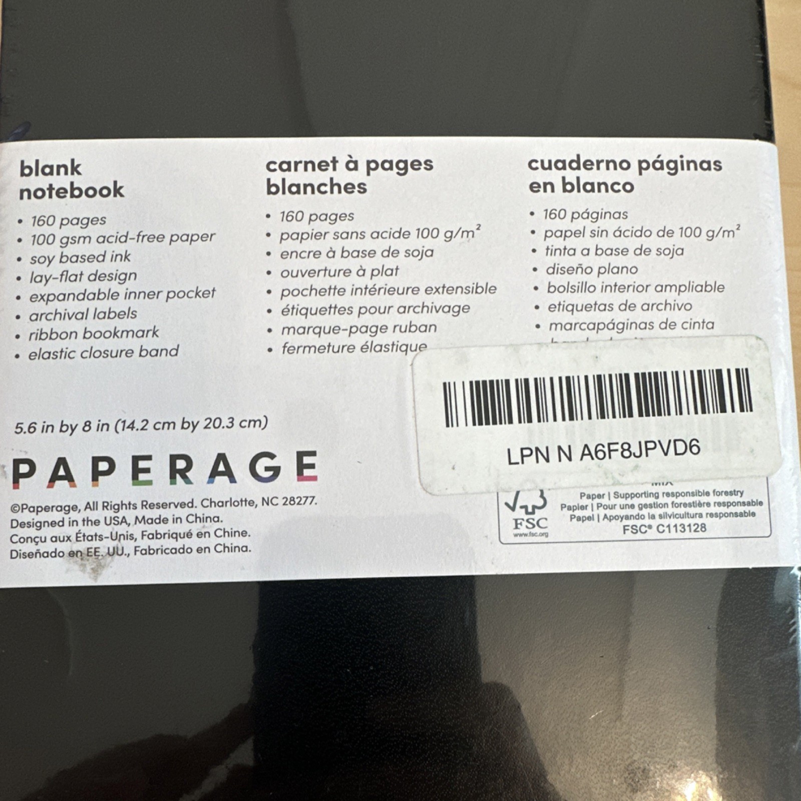 Paperage Blank Notebook 5.6 x 8 in 160 Pages Lay-Flat Pocket Ribbon Elastic
