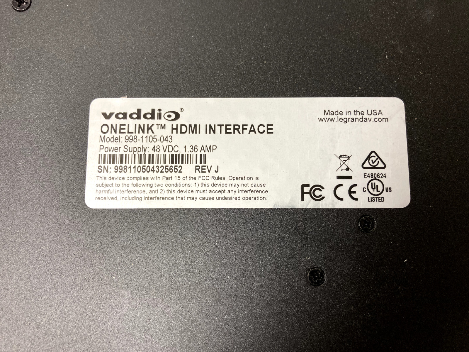 Vaddio 998-1105-043 OneLINK HDMI Interface W/ Roboshot 12E 998-99600-100W