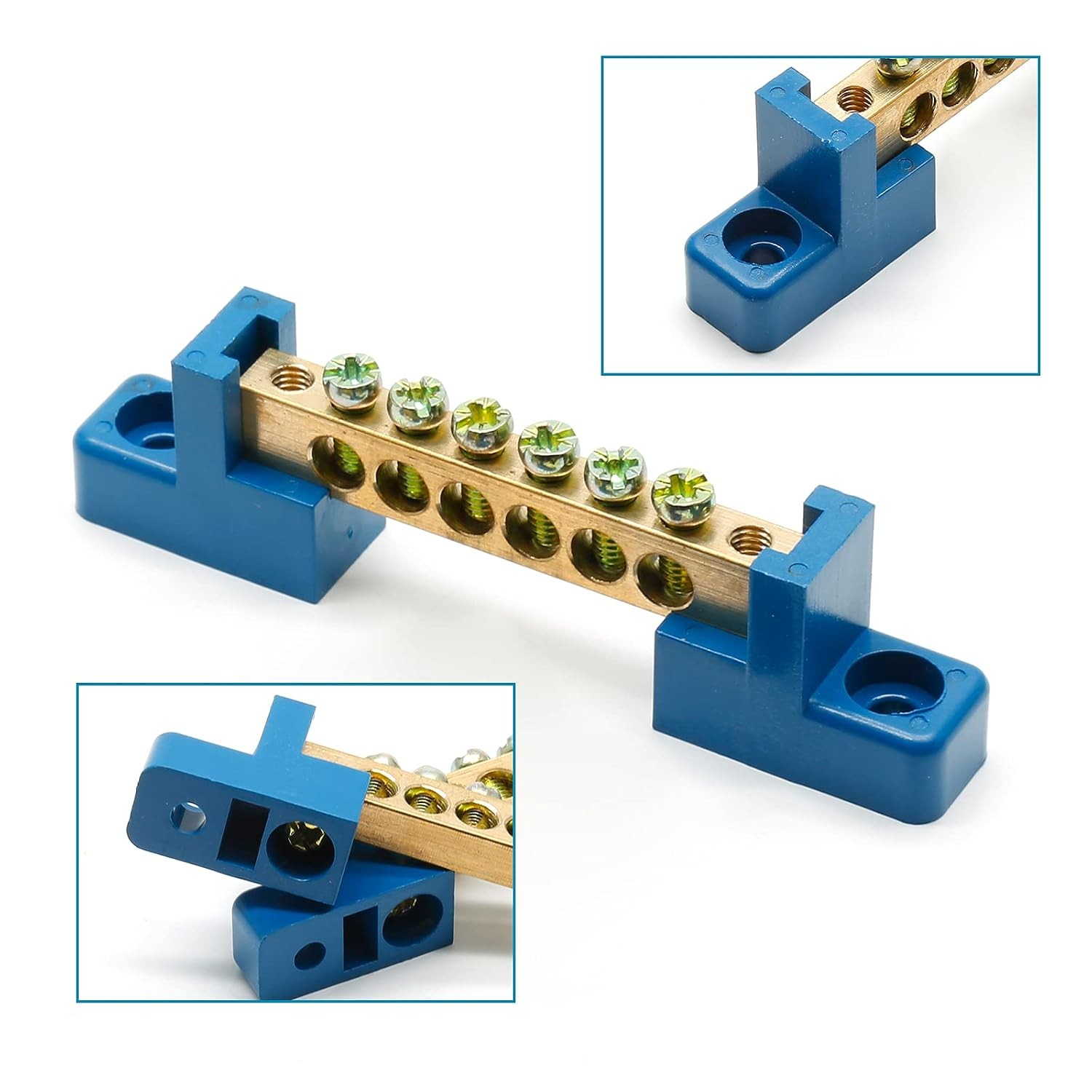 Ground Bus Bar Terminal Block 2Pcs Brass Screw Terminal Blocks Electric Bus Bar