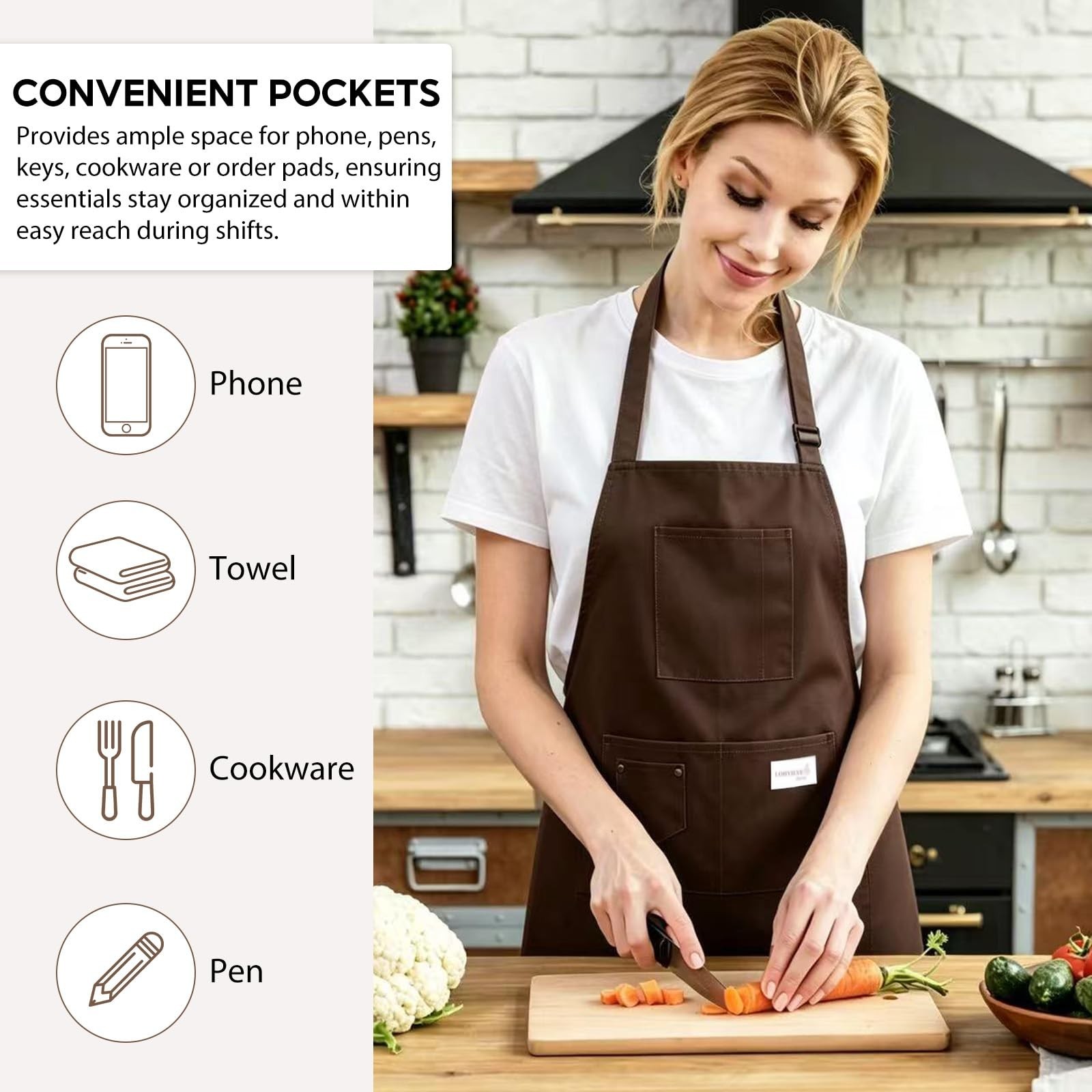 Kitchen Apron, Chef Aprons for Men Women with 5 Pockets, Adjustable Bib Baris…