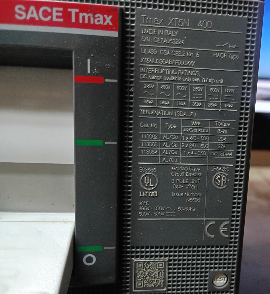 ABB XT5NU330ABFF000XXX CIRCUIT BREAKER SACE TMAX 300-3000 AMP 3-POLE NEW NO BOX
