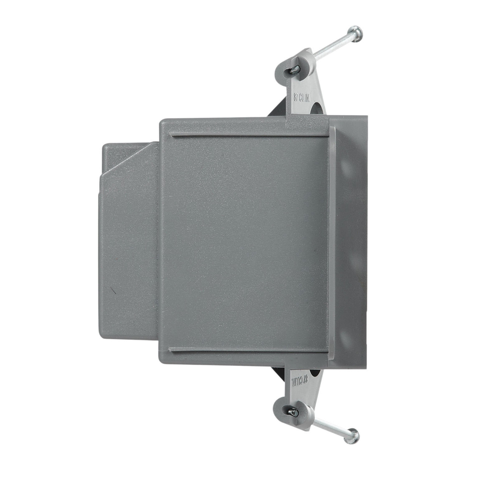 4-Gang PVC Electrical Box, 87 Cu In, ETL Listed, Nail-On w/ Bracket, Gray