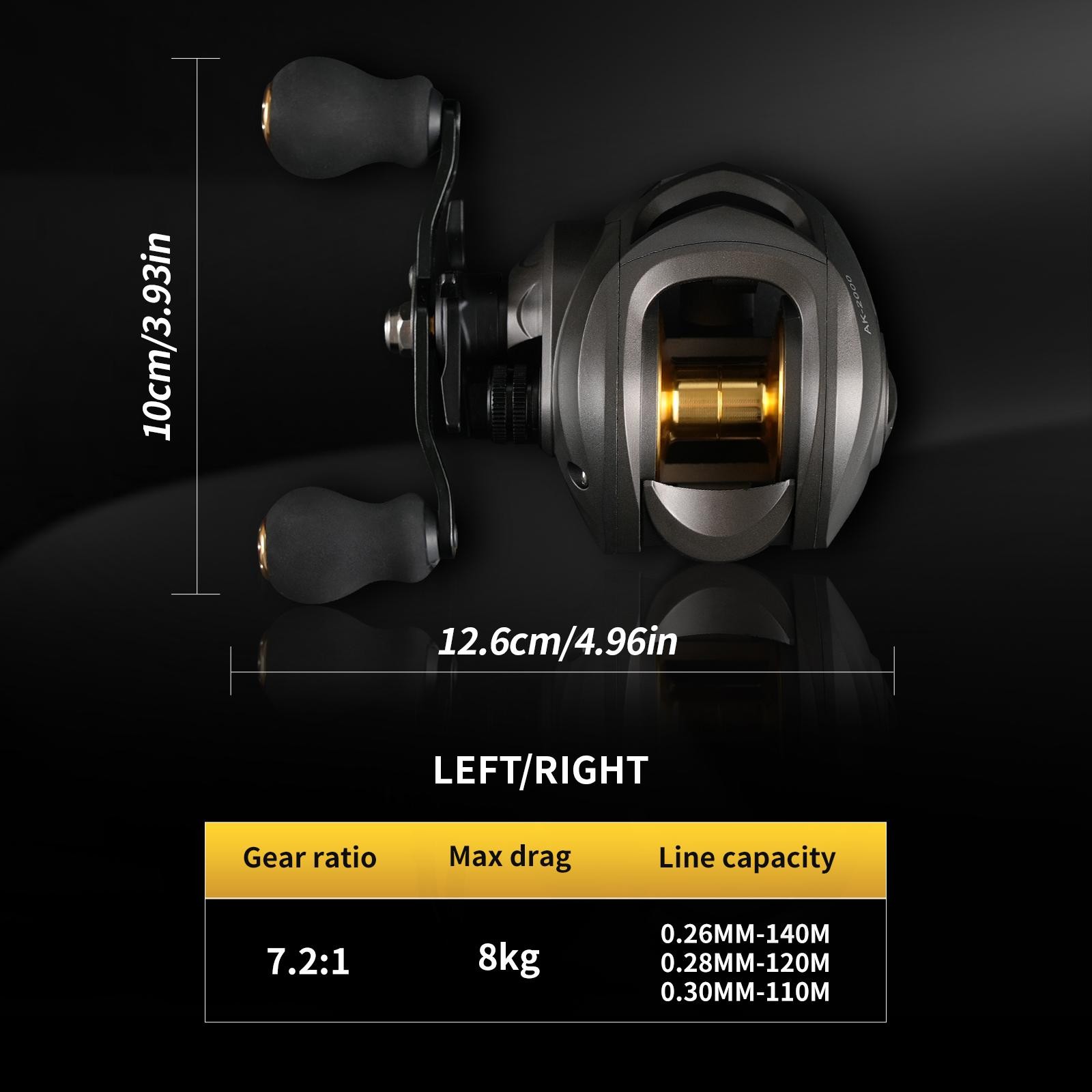 Rooblinos AK Baitcasting Reel 7.2:1 18LB Max Drag Freshwater Saltwater 2+1BB Pro