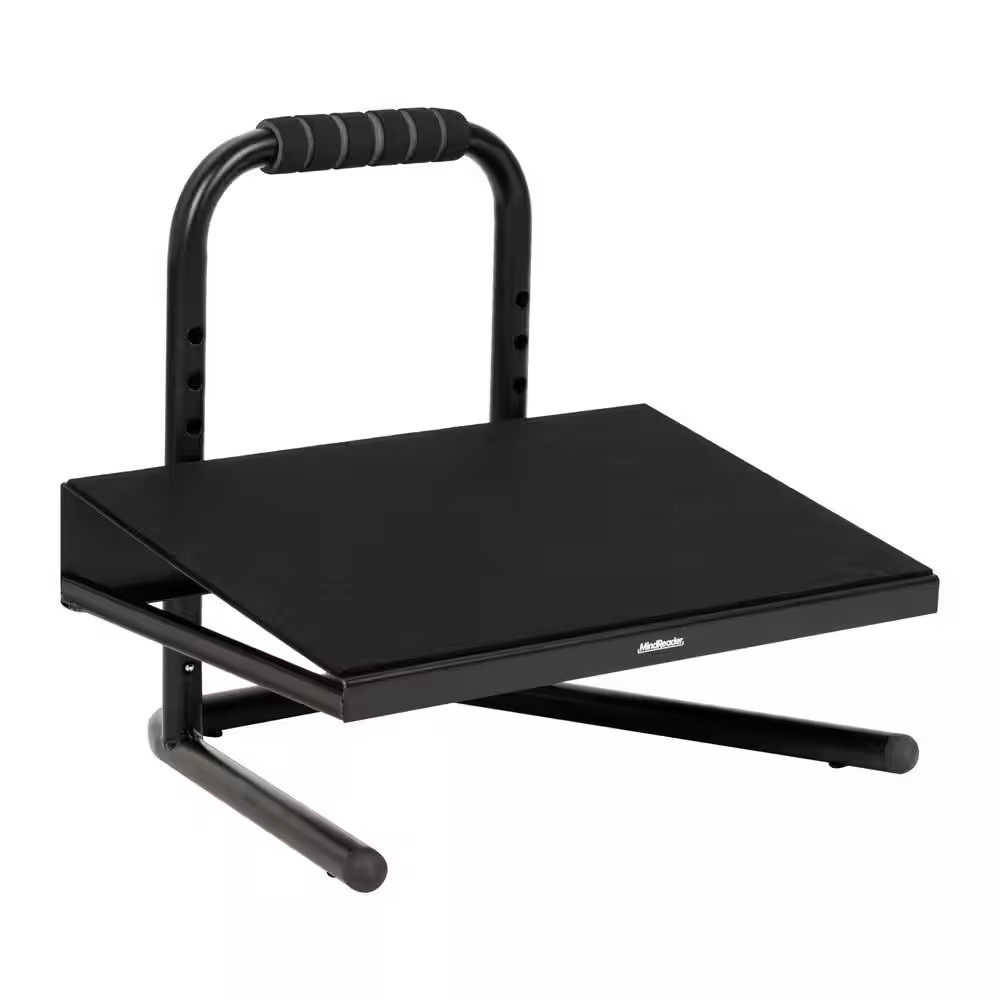Black Adjustable Foot Stool Ergonomic Foot Rest under Desk at Work 14.25 In. W