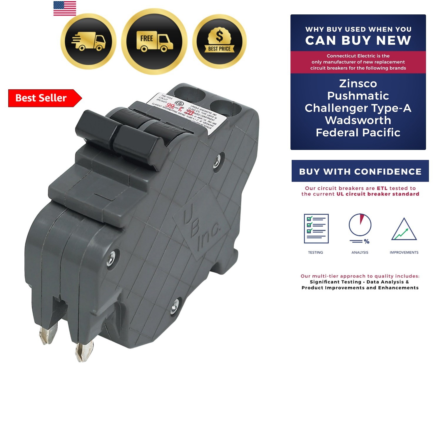 New Federal Pacific Electric Stab-Lok NC240 Replacement. Two Pole 40 Amp Thin…