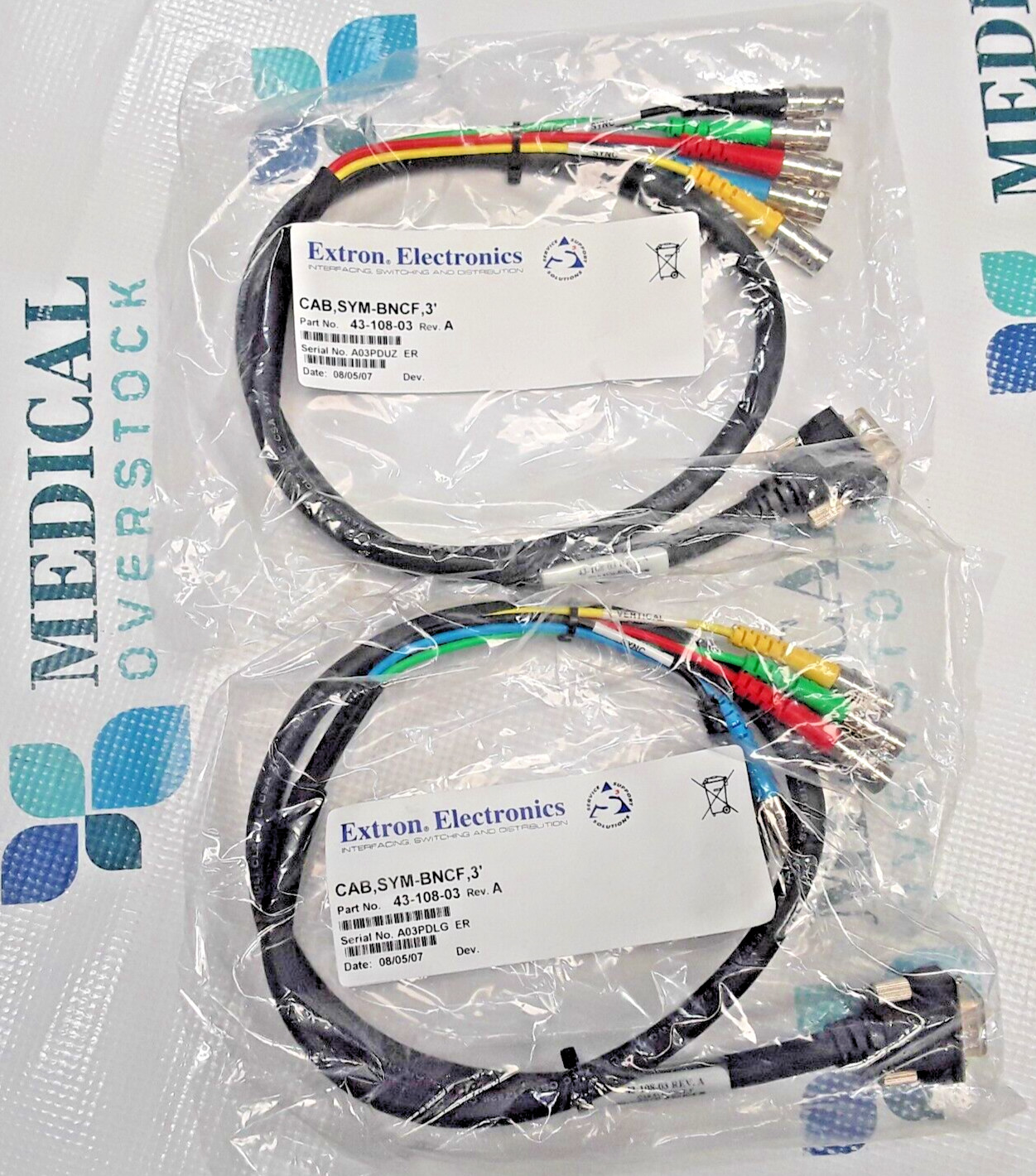 43-108-03 – EXTRON ELECTRONICS – CAB, SYM-BNCF, 3′ – LOT OF 2 – SEALED – NEW