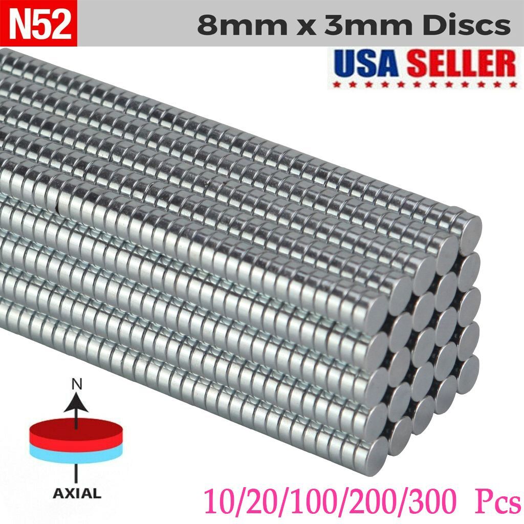 100/200/300pcs 5/16×1/8″ N52 Super Strong Rare Earth Neodymium Magnet Disc 8x3mm