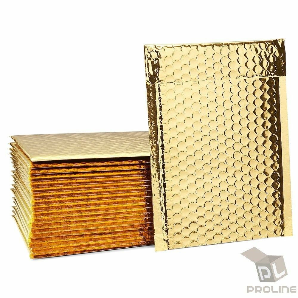25 #2 Glamour Metallic Gold Poly Bubble Shipping Mailers Envelopes Bags 8.5×12