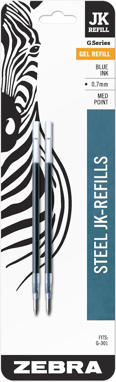 Zebra Pen G-301 Stainless Steel Pen Jk-Refill, Med Point, 0.7Mm, Blue Ink, 2-Cou