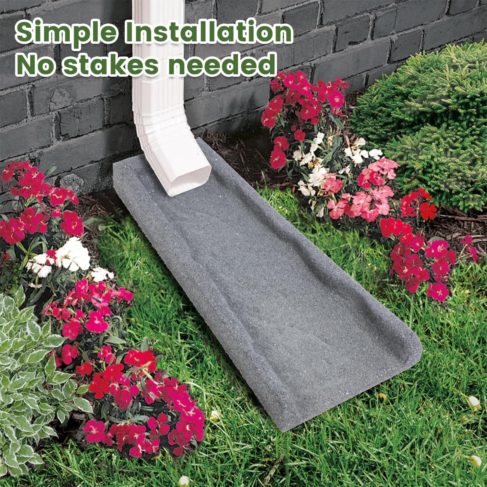 Sekcen 2 Pack Rubber Downspout Splash Block Rain Gutter Down Spout Drain Gray