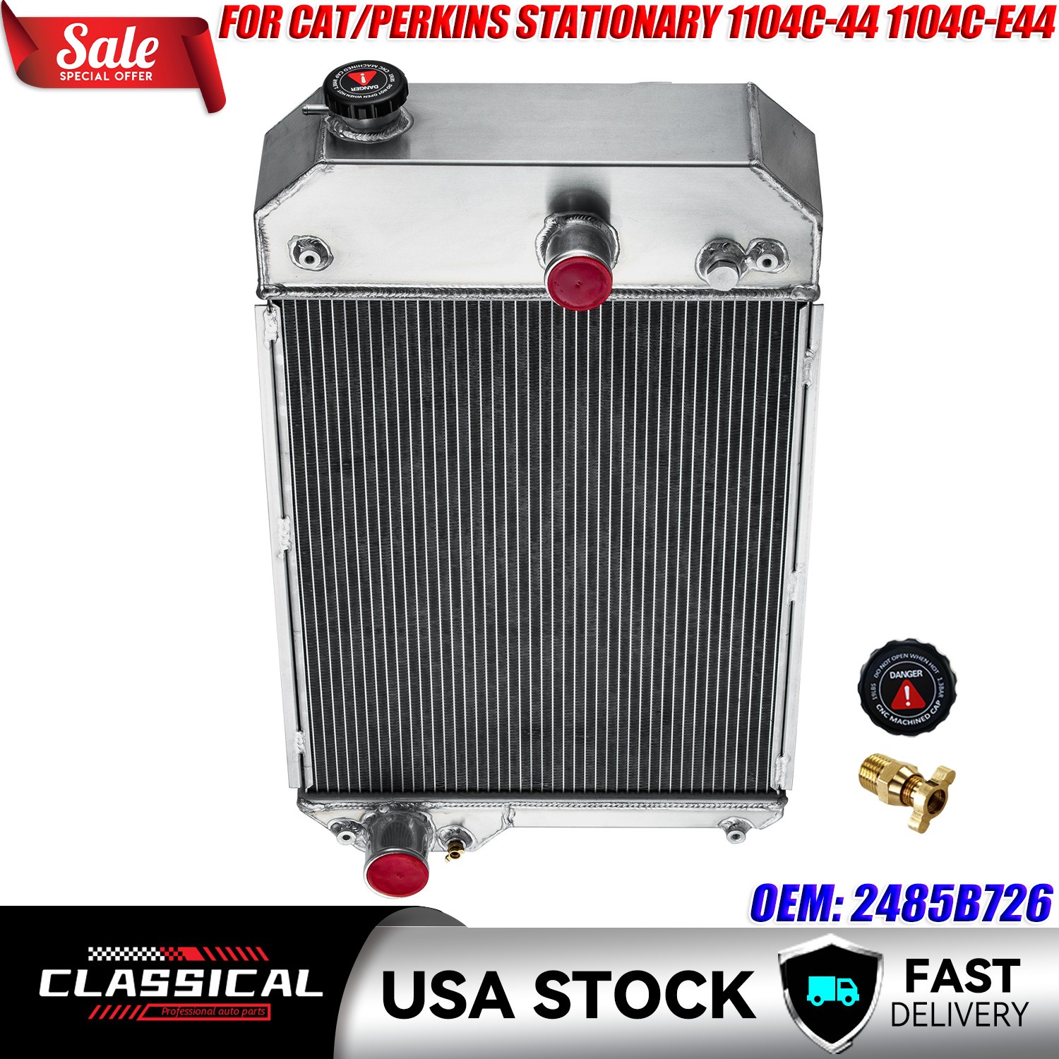 6 Row Radiator 2485B726 for Cat/Perkins Stationary 1104C-44 1104C-E44 1104A-44