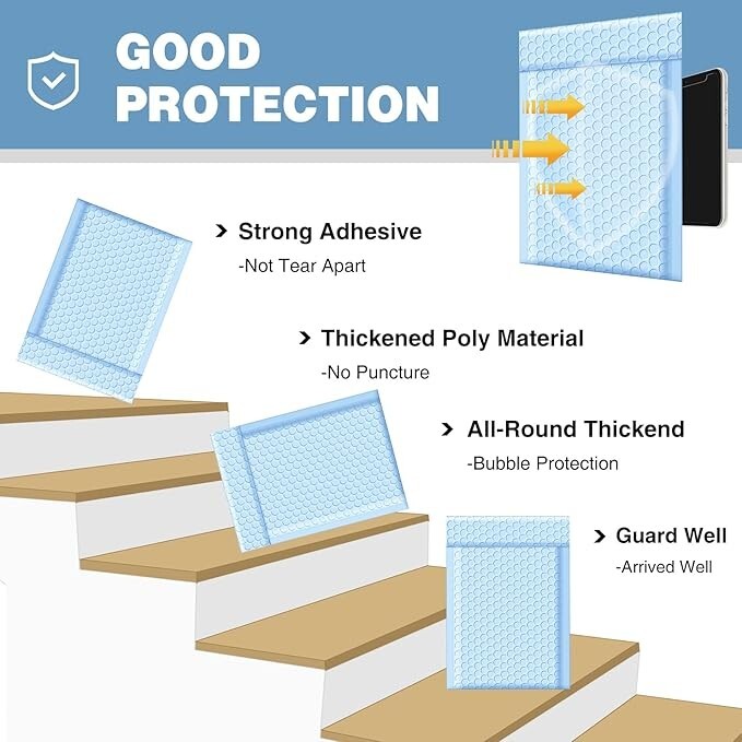 light blue Bubble Mailer 8.5″ x 12″ Self-Seal Adhesive Packaging Waterproof