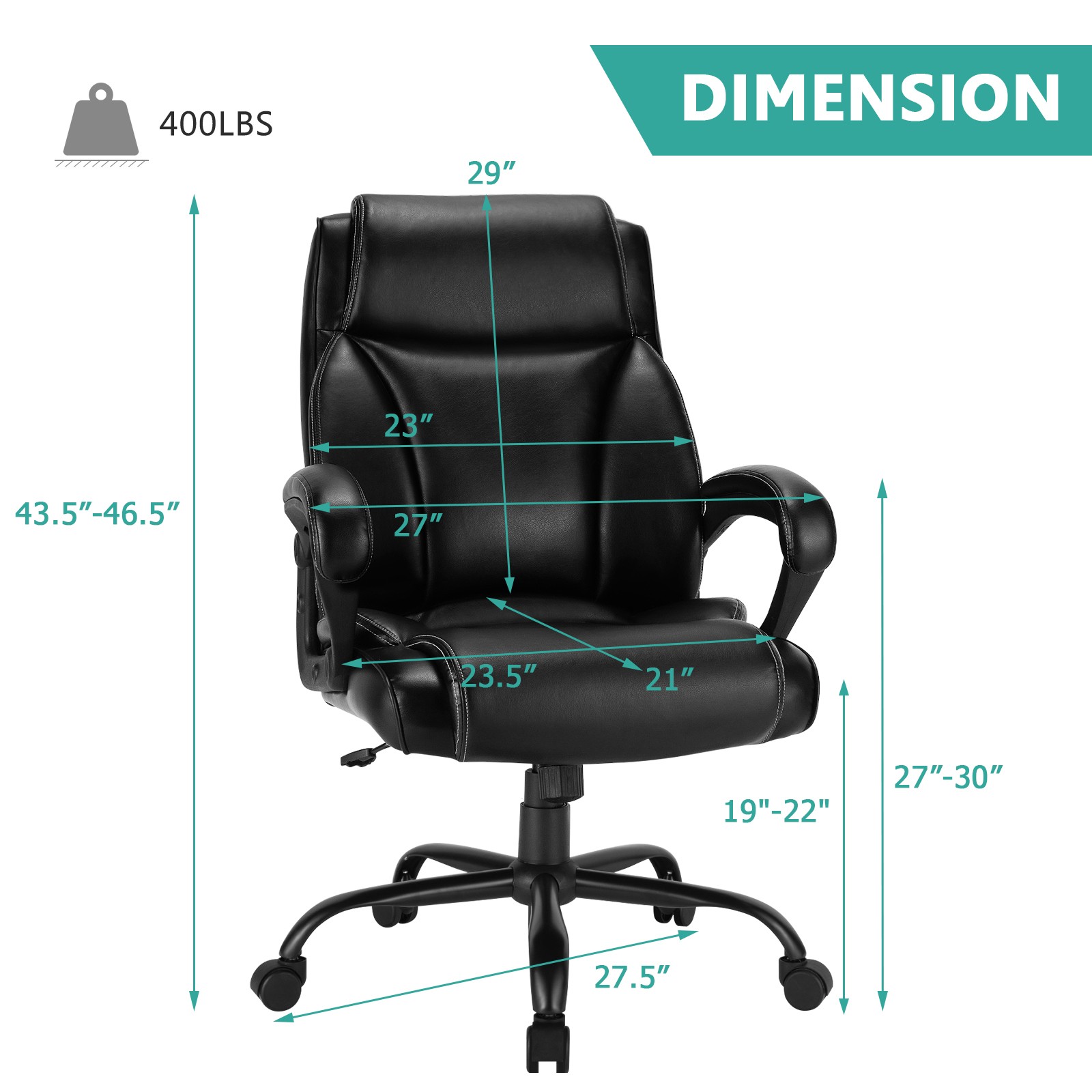Costway 400 LBS Big & Tall Leather Office Chair Adjustable High Back Task Chair