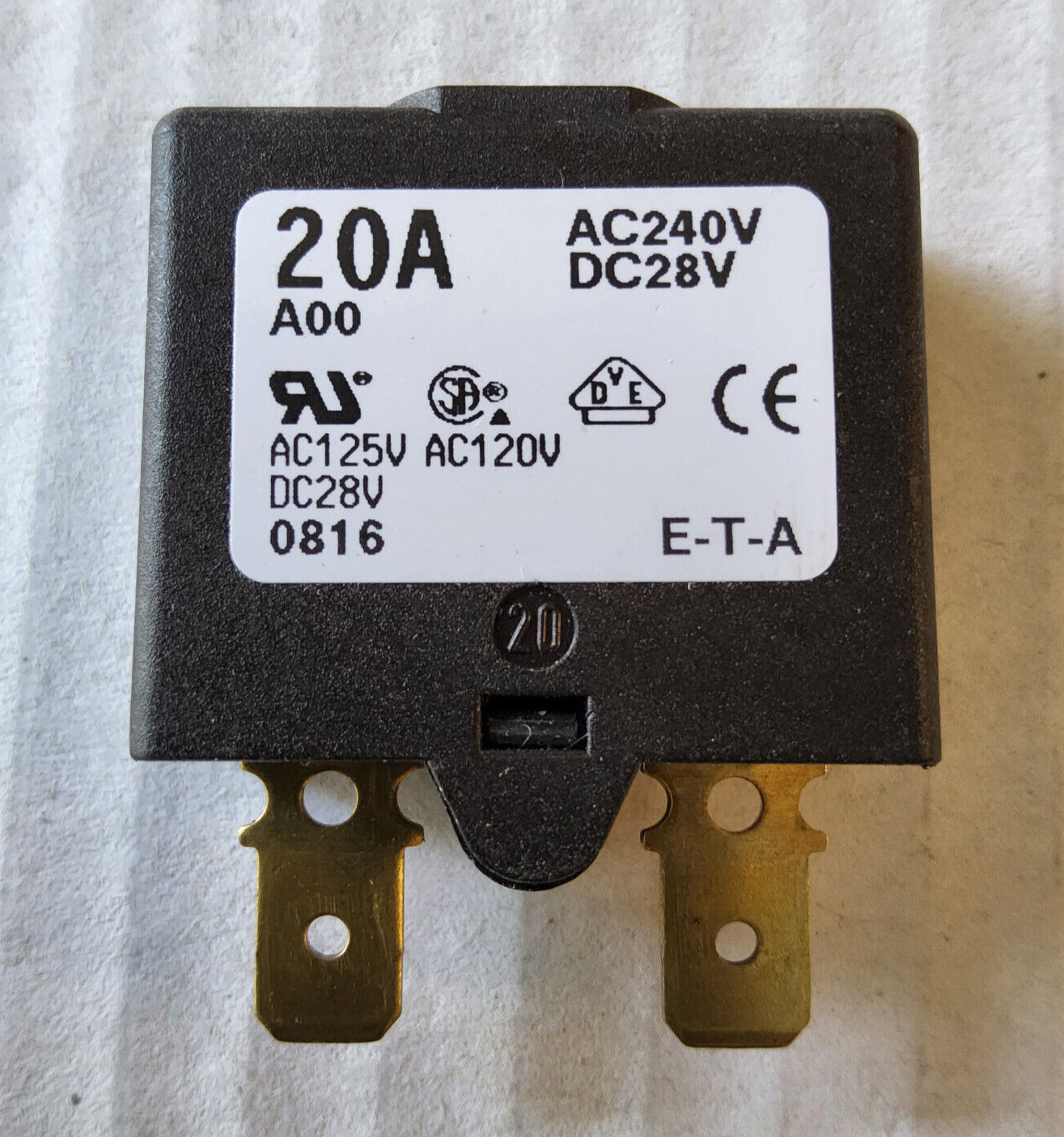 ETA Thermal Circuit Breaker, 1658 Series, 20 A, 1 Pole, Auto reset, NEW