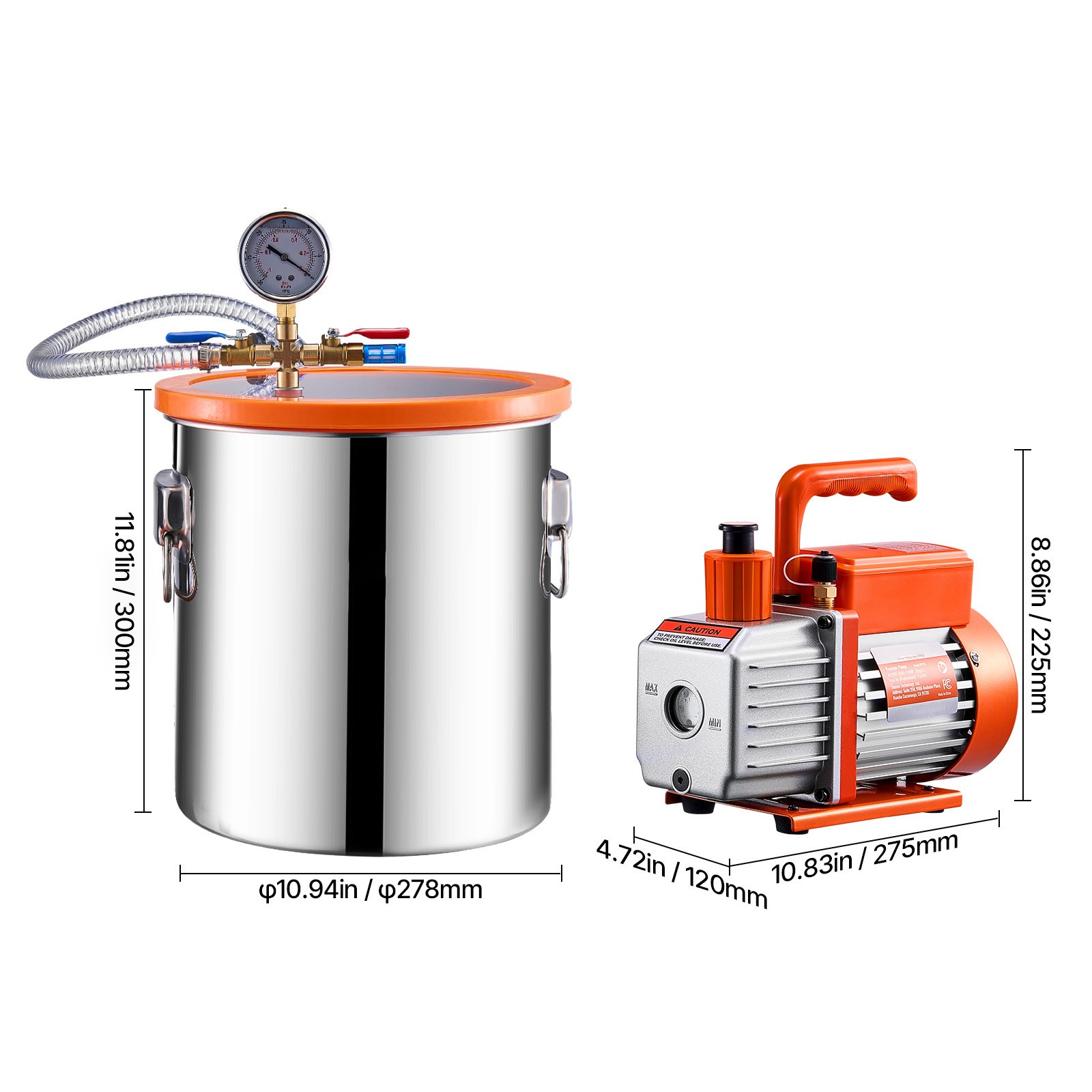 5 Gallon Vacuum Chamber 3.5CFM Single Stage Pump Degassing Chamber Kit