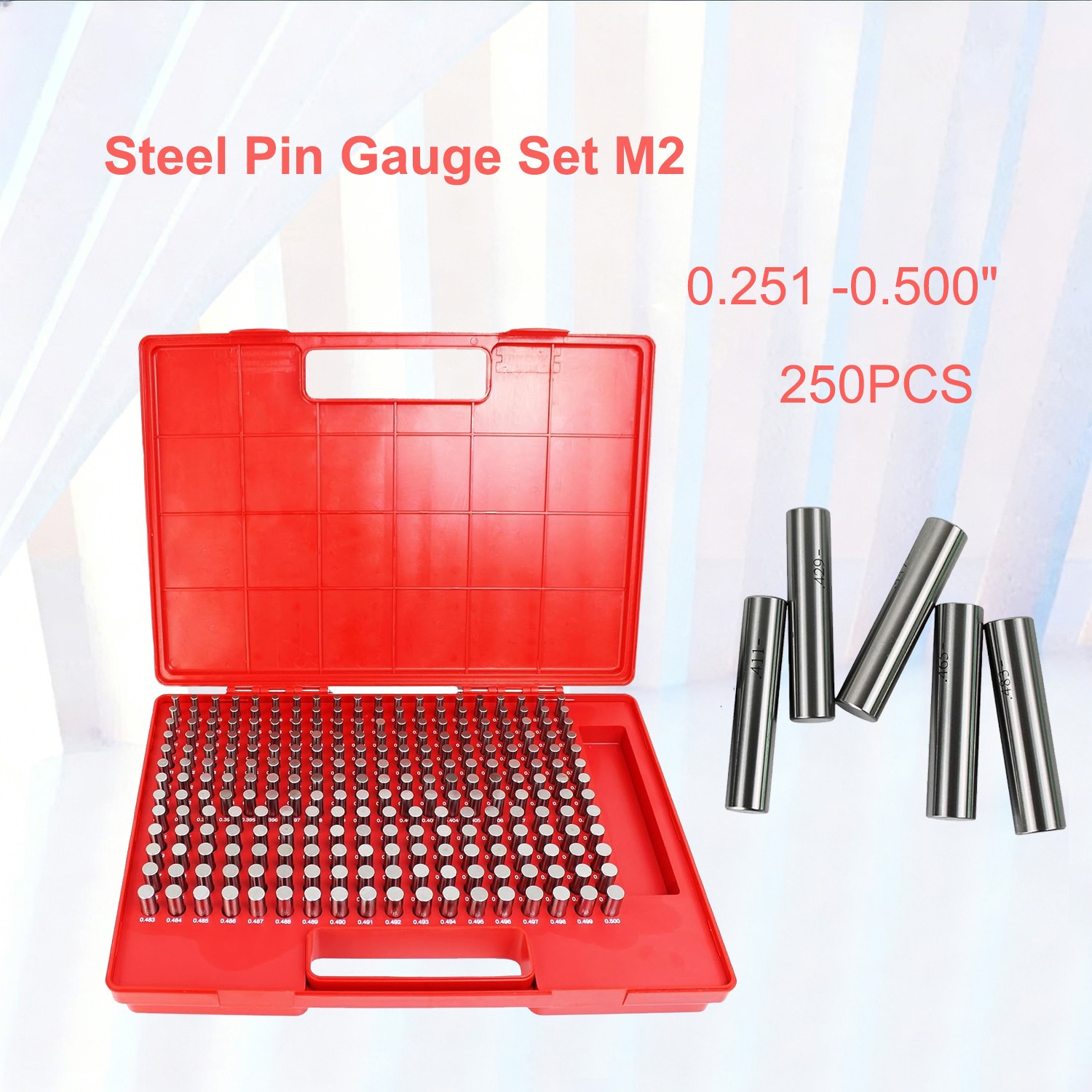250 Pc M2 .251-0.500» Steel Plug Pin Gage Set Minus Plus Pin Gauges Metal Gage