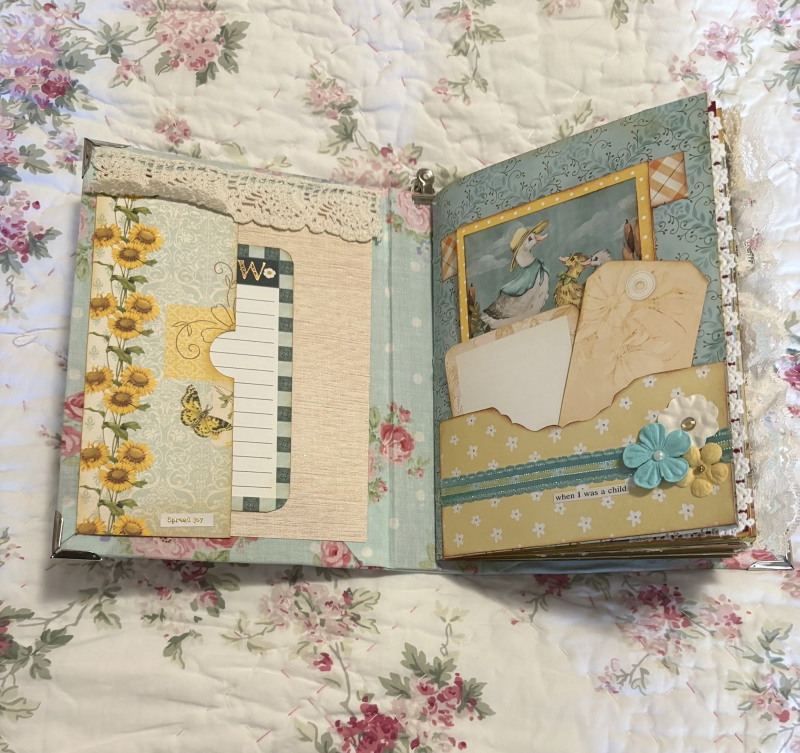 Handmade Keepsake Journal 14 double sided pages, “Whimsical Animals”